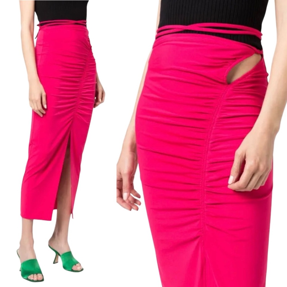 Self-Portrait Ruched Drawstring Jersey Midi Skirt